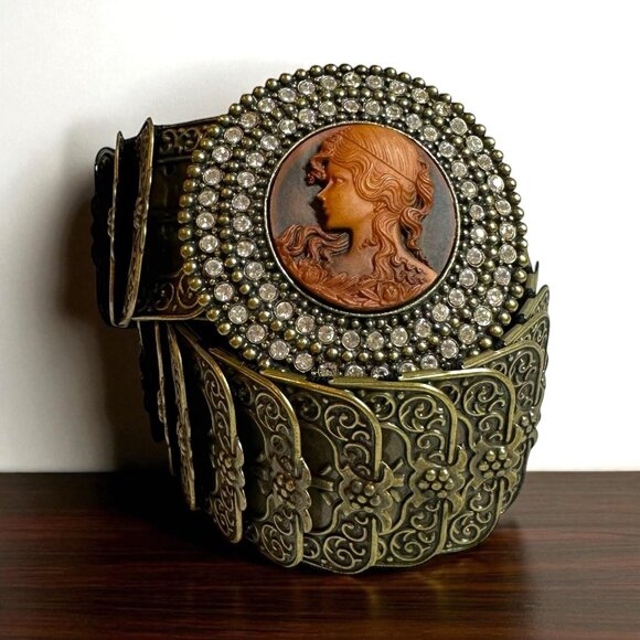 Unbranded Accessories - Steampunk Victorian Cameo Ornate Stretch Brass Metal Belt M/L
